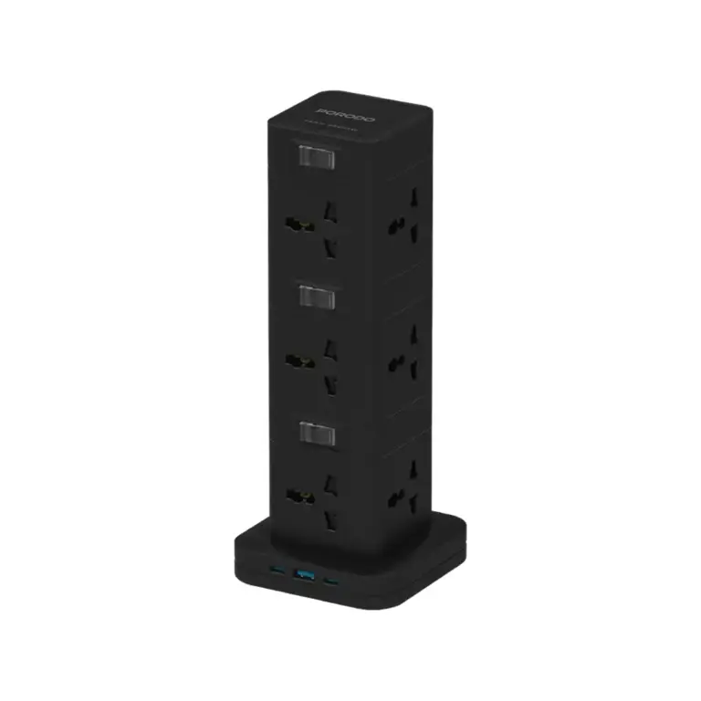 Porodo Three-Story 12AC Power Hub With USB-C PD & Quick Charge 3.0