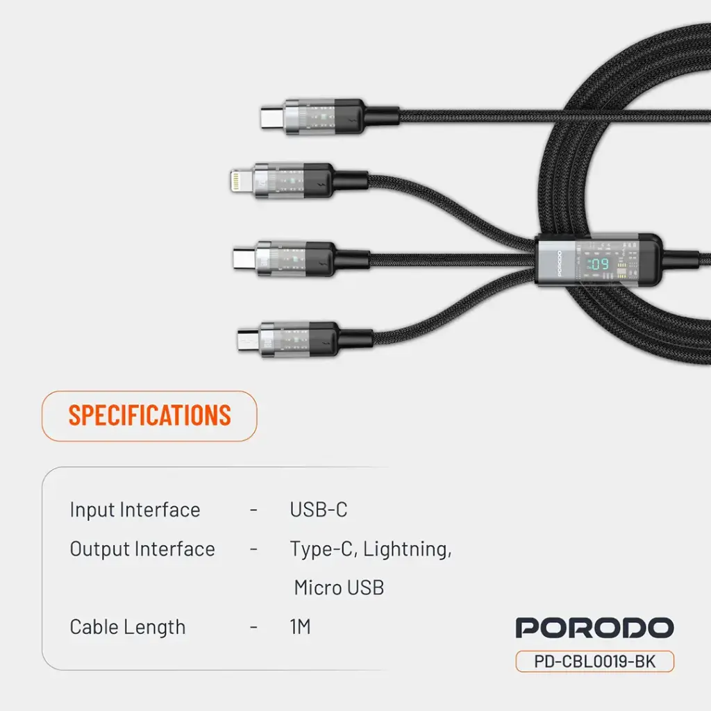 Porodo Transparent Type-C Input Fast Charging Cable