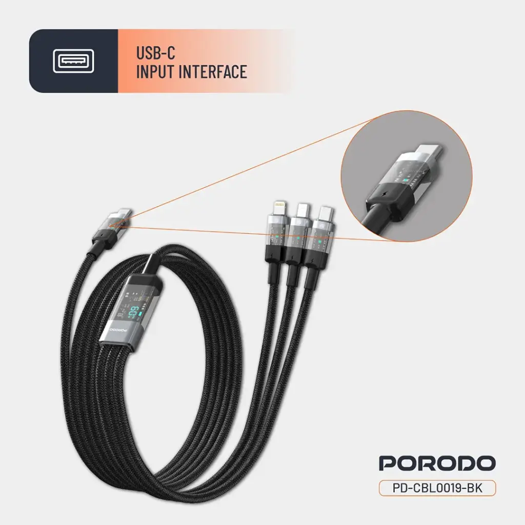 Porodo Transparent Type-C Input Fast Charging Cable