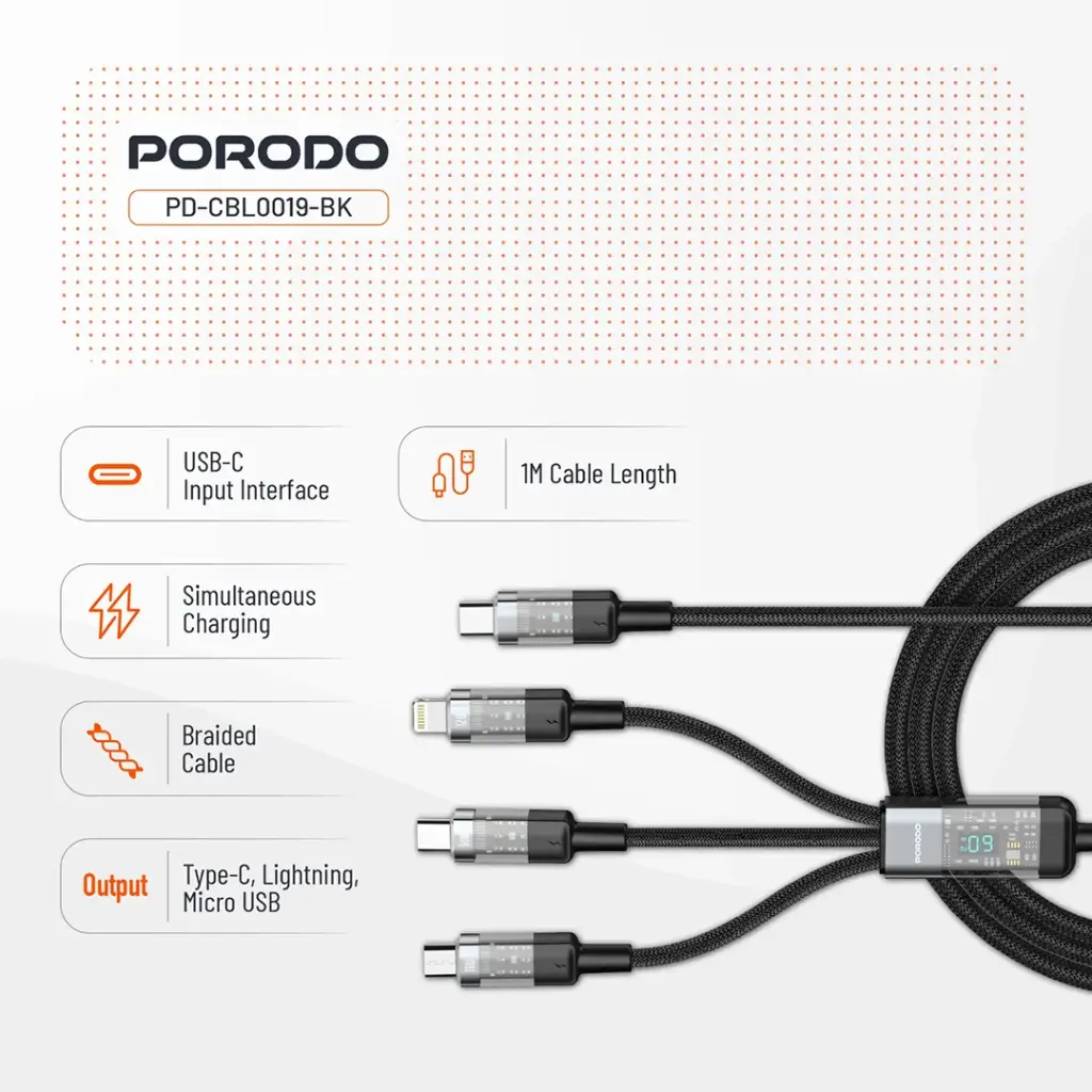 Porodo Transparent Type-C Input Fast Charging Cable