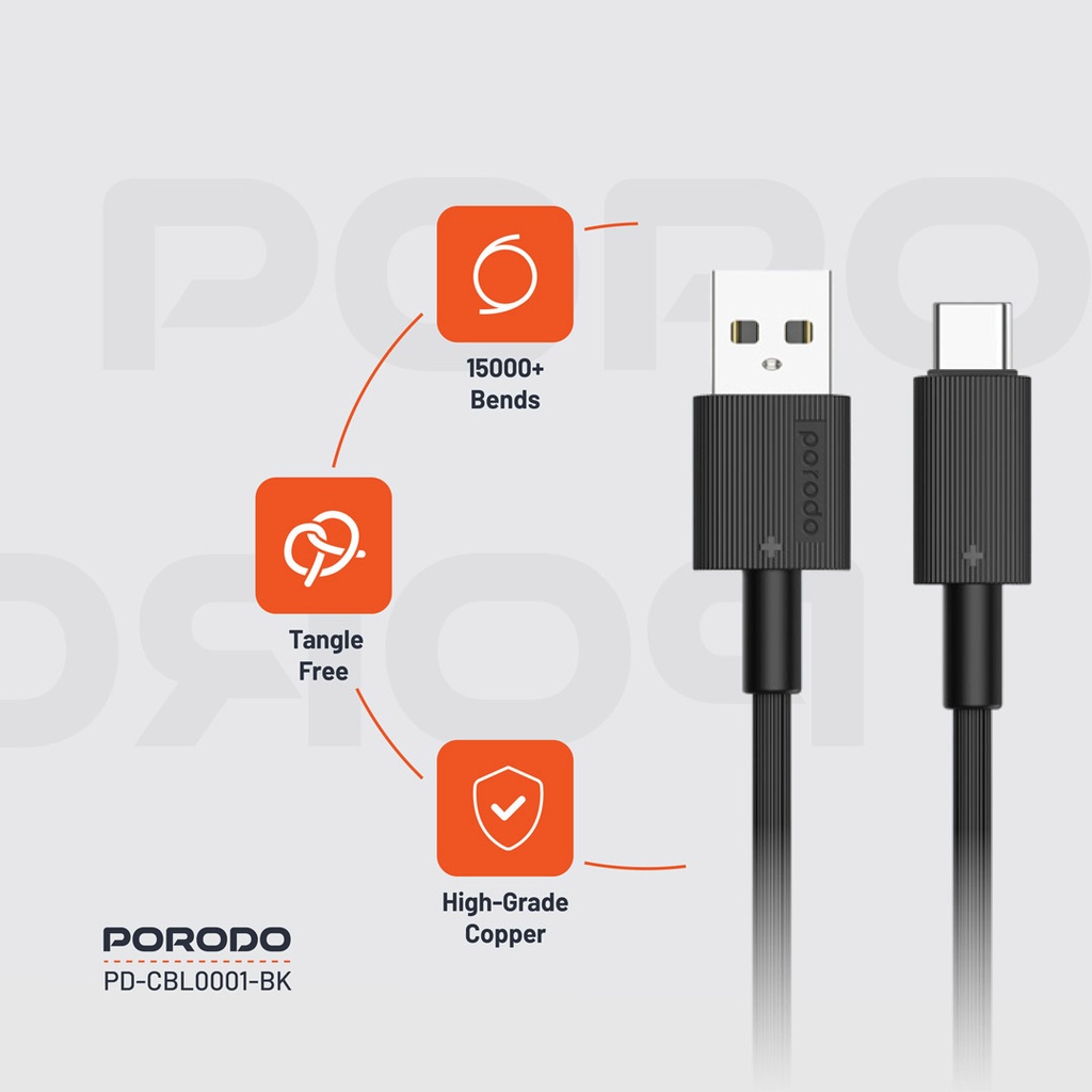 Porodo USB-A to Type-C Durable Charging Cable