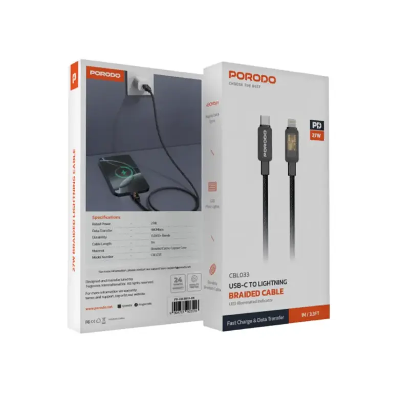 Porodo USB-C to USB-C/Lightning Braided Cable