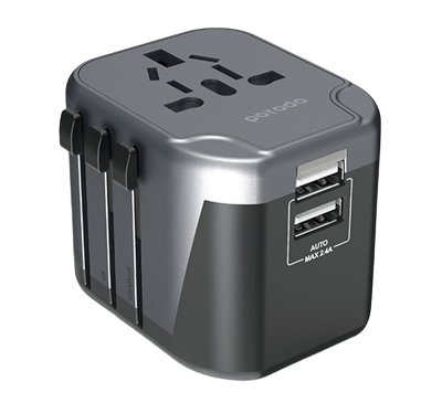 Porodo Universal Travel Charger 2.4A Dual Fuse Ac Output International Plugs