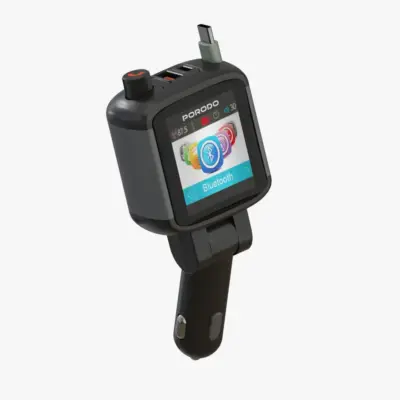 Porodo Voltrush Multi-Port USB Car Charger with TFT Display & Recractable Cable