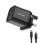Porodo Wall Charger UK 3-Pin & Braided Type-C to Type-C Cable 1.2m