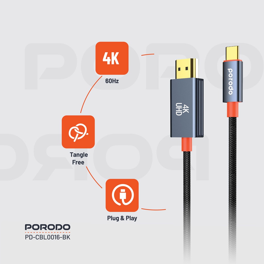 Porodo Woven Cable Type-C to HDMI