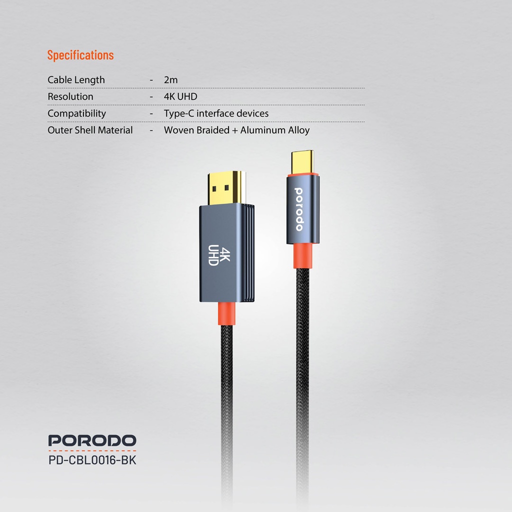 Porodo Woven Cable Type-C to HDMI