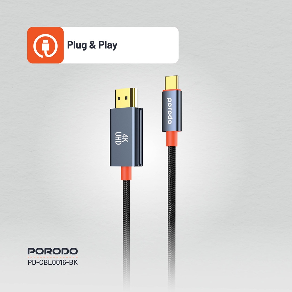 Porodo Woven Cable Type-C to HDMI