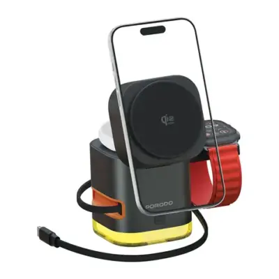 Porodo Xpert 5-In-1 Retractable Wireless Charger with LED Light