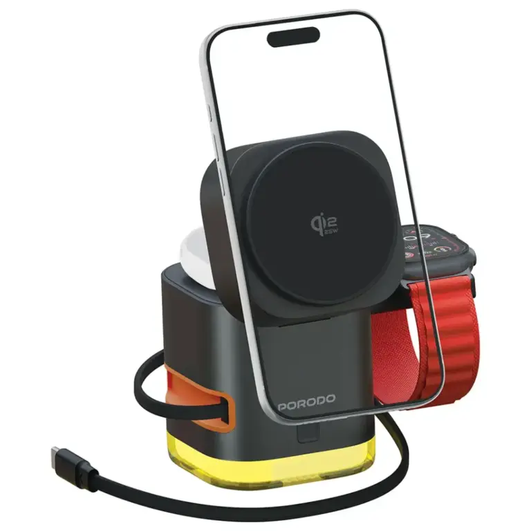 Porodo Xpert 5-In-1 Retractable Wireless Charger with LED Light