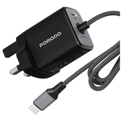 Porodo Zentrix 45W GaN Fast Charger with 1.5m Braided USB-C Cable