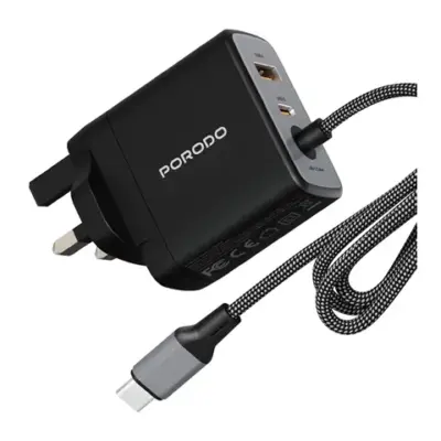 Porodo Zentrix 65W GaN Fast Charger with 1.5m Braided USB-C Cable