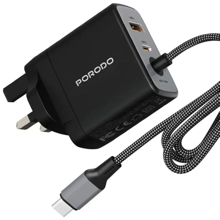 Porodo Zentrix 65W GaN Fast Charger with 1.5m Braided USB-C Cable