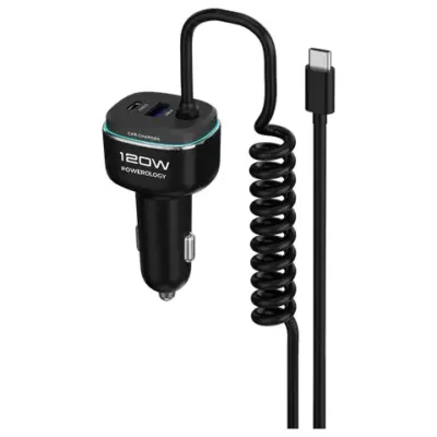 Powerology 120W Fast Car Charger - Black/Grey
