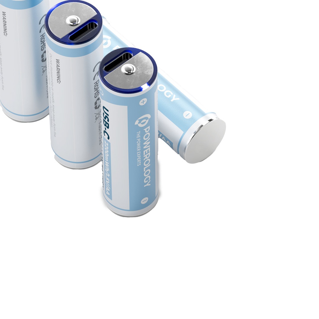 Powerology 1.5V Type-c Rechargeable Lithium-ion Battery AA Battery 2200mWh 4pcs per Pack
