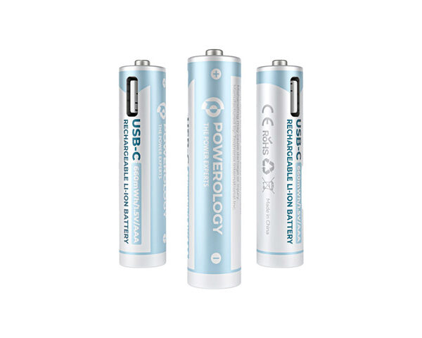 Powerology 1.5V Type-c Rechargeable Lithium-ion Battery AAA Battery 660mWh 4pcs per Pac