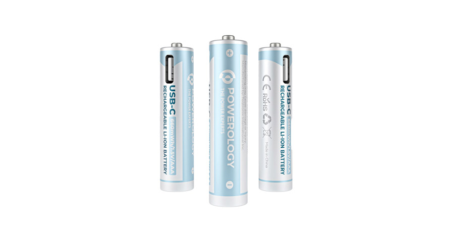 Powerology 1.5V Type-c Rechargeable Lithium-ion Battery AAA Battery 660mWh 4pcs per Pac