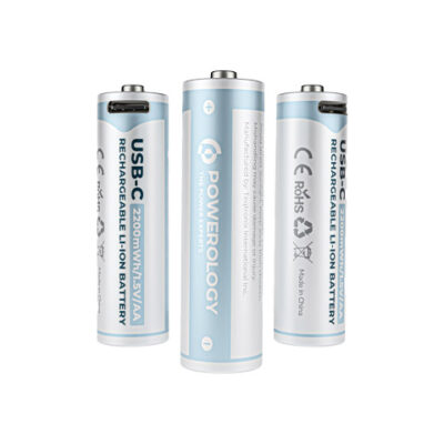 Powerology 1.5V Type-c Rechargeable Lithium-ion Battery AA Battery 2200mWh 4pcs per Pack