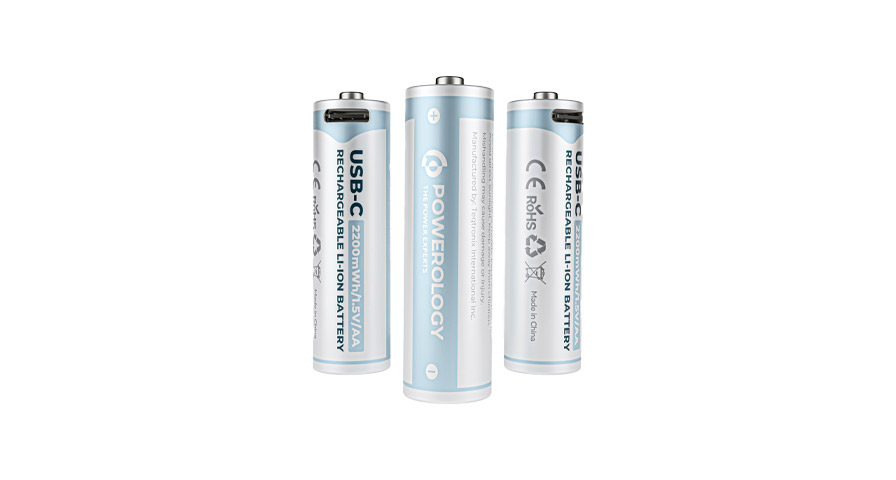 Powerology 1.5V Type-c Rechargeable Lithium-ion Battery AA Battery 2200mWh 4pcs per Pack
