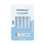 Powerology 1.5V Type-c Rechargeable Lithium-ion Battery AA Battery 2200mWh 4pcs per Pack
