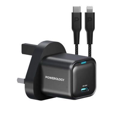 Powerology 20W Single C Port PD Charger UK with Type C to Lightining MFI 27W cable