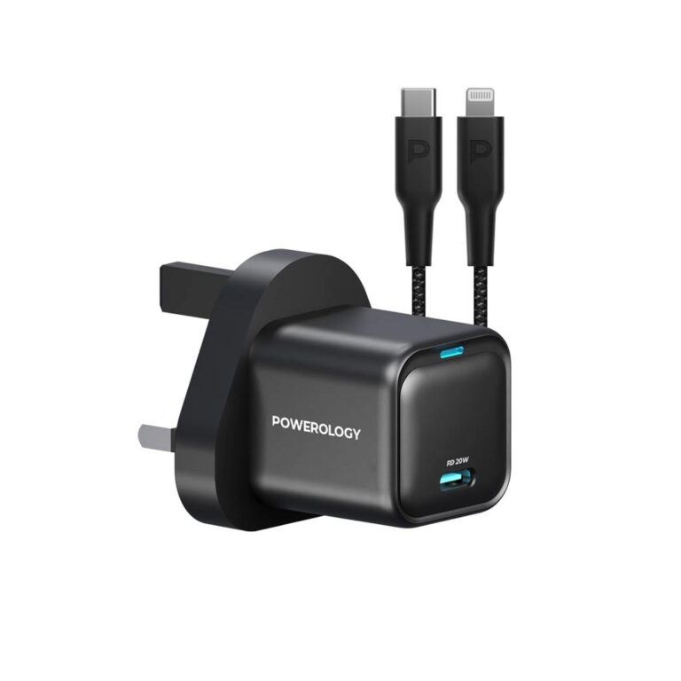 Powerology 20W Single C Port PD Charger UK with Type C to Lightining MFI 27W cable