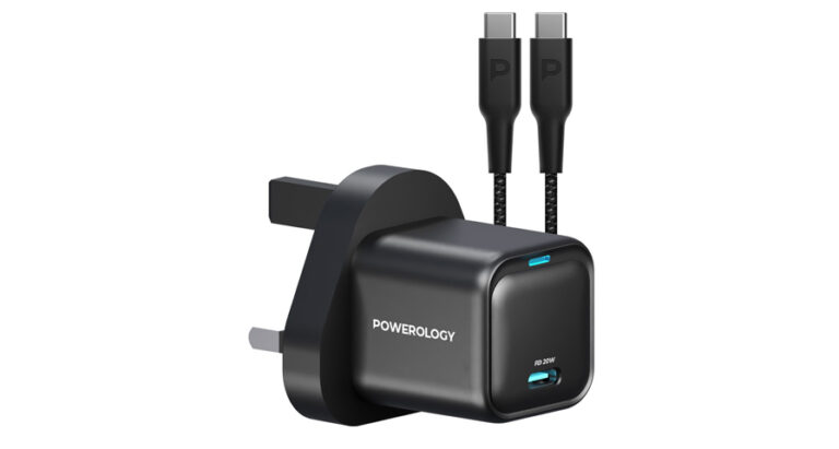 Powerology 20W Single C Port PD Charger UK with Type C to C 60W cable