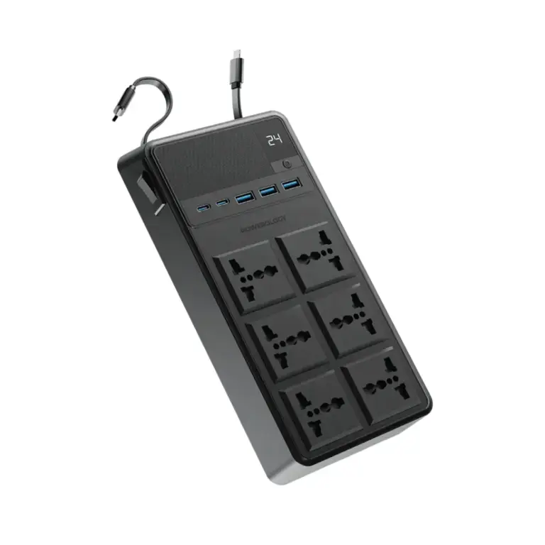Powerology 2500W 6AC Power Strip with Built-In Retractable Cables