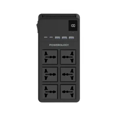 Powerology 2500W 6AC Power Strip with Built-In Retractable Cables