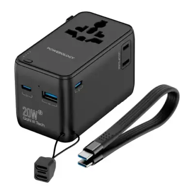 Powerology 2500W Universal Travel Adapter with 4000mAh Power Bank