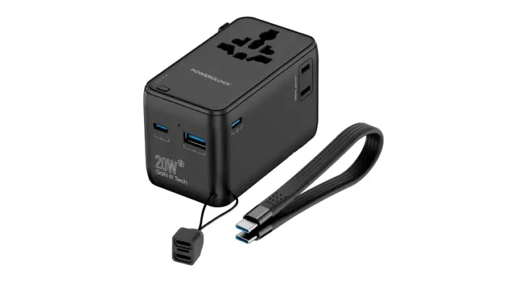 Powerology 2500W Universal Travel Adapter with 4000mAh Power Bank