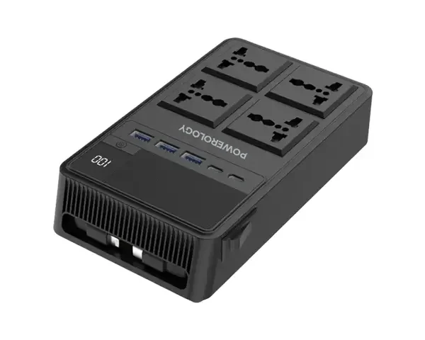 Powerology 2500w 4 AC Power Strip with Built-In Retractable Cables