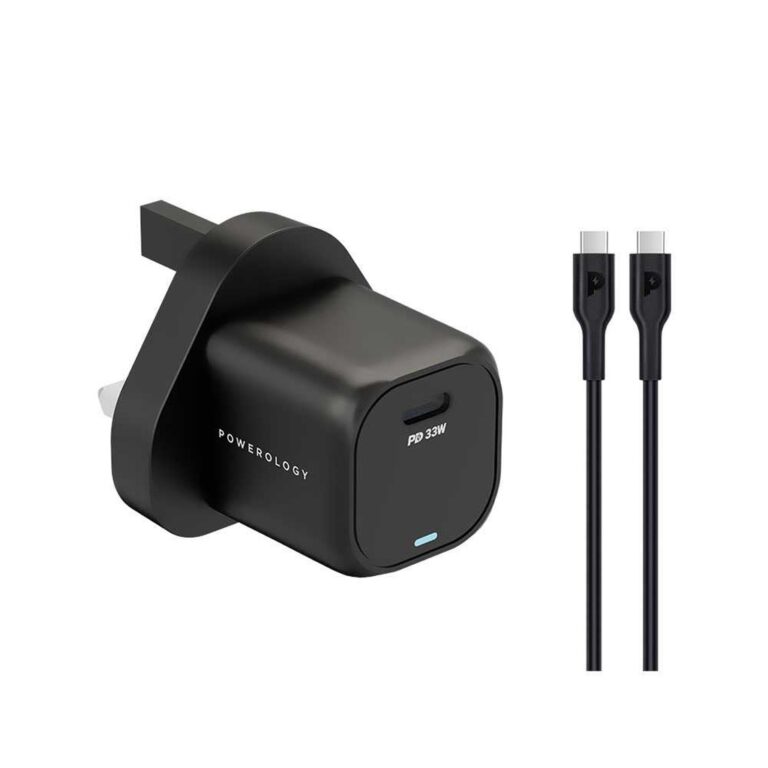 Powerology 33W GaN PD Charger with Type-C to Type-C 1.2m Cable