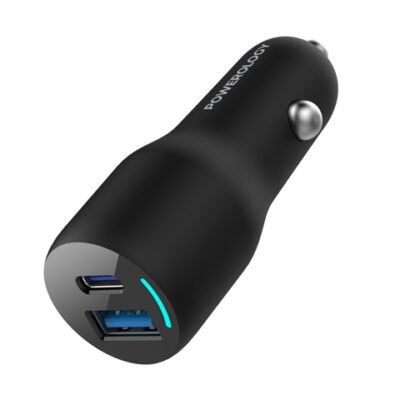 Powerology 35W PD + QC3.0 LED Dual Ports Car Charger -Black