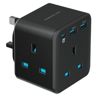 Powerology 3-Outlet Wall Socket with Fast Charging USB