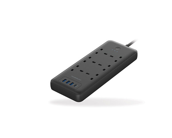 Powerology 48W 6AC 1x PD USB-C and 3x QC USB-A Power Strip with UK Plug