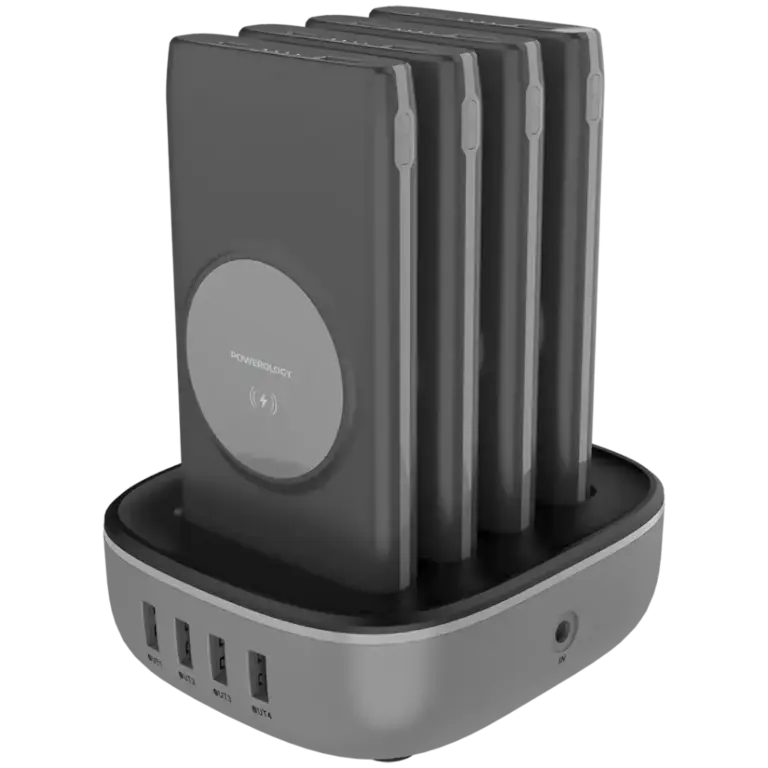 Powerology 4 in 1 Power Bank Station with Built-in Lightning And Type-C Cable
