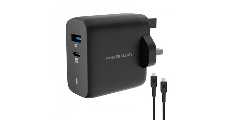 Powerology 63W Ultra-Quick GaN Charger 45W PD & USB-A Quick Charge 18WQC3.0 With 60W Type-C To Type-C Cable