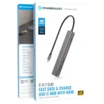Powerology 6-in-1 Slim 4K HDMI USB-C Hub