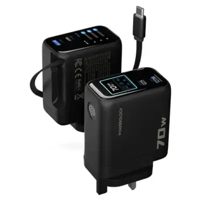 Powerology 70W TFT Adapter with Retractable Type-C Cable