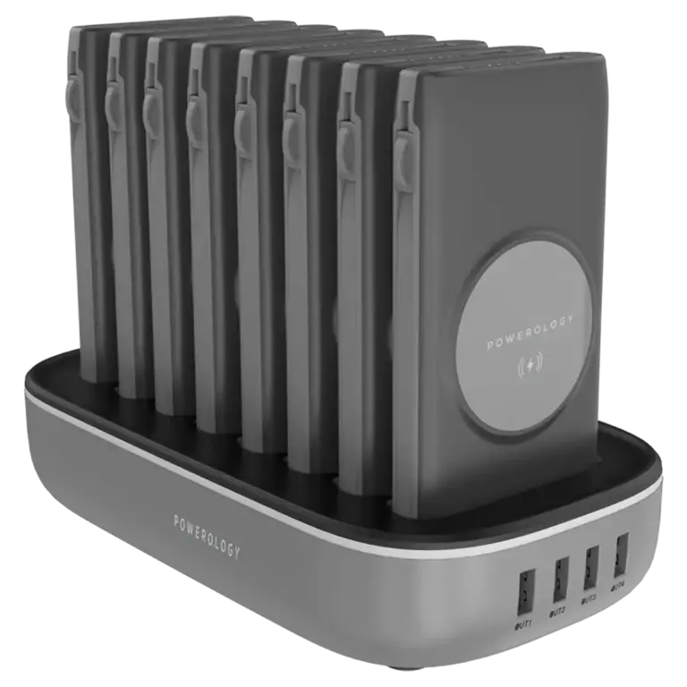 Powerology 8 in 1 Power Bank Station with Built-In Lightning and Type-C Cable