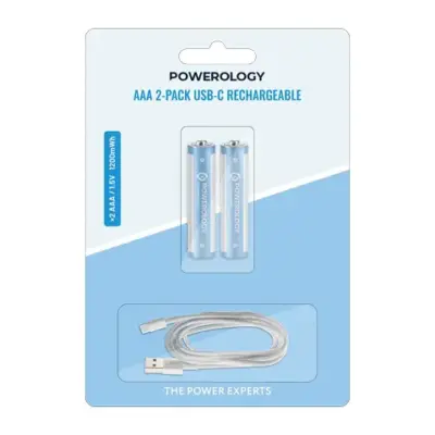 Powerology AAA 2-Pack USB-C Rechargeable - White/Blue