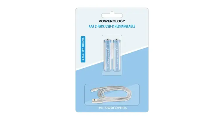 Powerology AAA 2-Pack USB-C Rechargeable - White/Blue