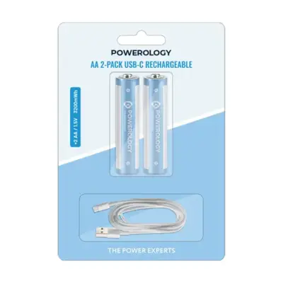 Powerology AA 2-Pack USB-C Rechargeable - White/Blue