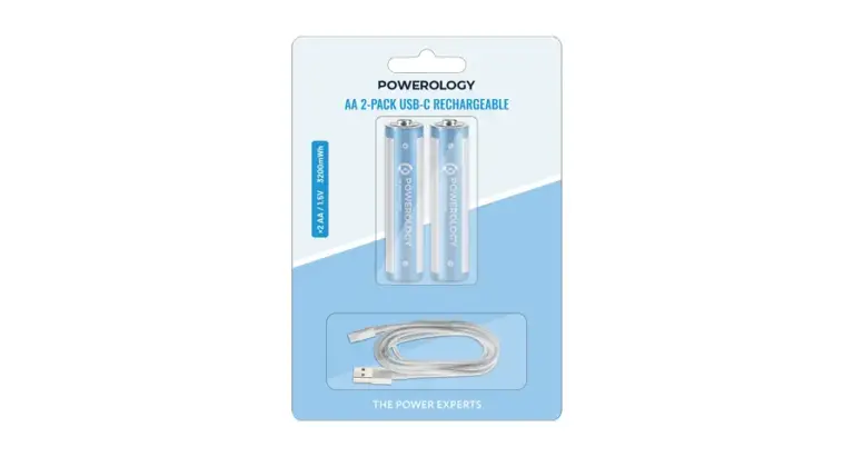 Powerology AA 2-Pack USB-C Rechargeable - White/Blue