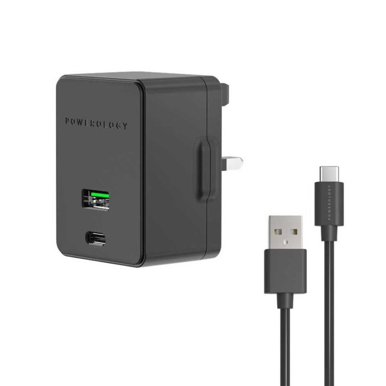 Powerology Dual Port Ultra-Quick PD Charger 36W with Type-C Cable 1.2m