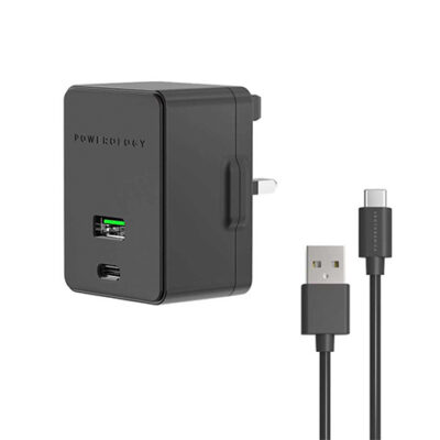 Powerology Dual Port Ultra-Quick PD Charger 36W with Type-C Cable 1.2m