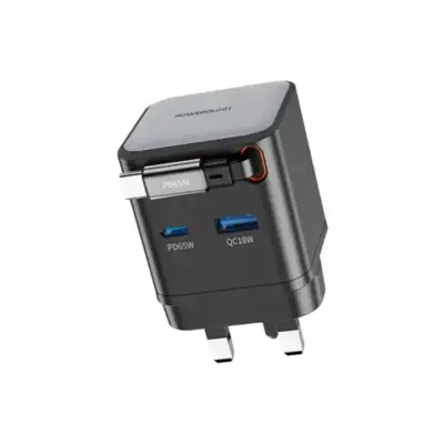 Powerology Dual Port | Retractable GaN Charger