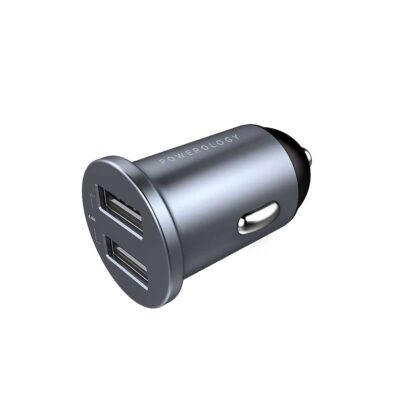 Powerology Dual USB-A Port Mini Car Charger for Two Devices Simultaneously, Quick Charging