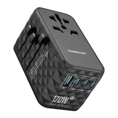 Powerology GaN 170W Universal Charger with 4-Ports Fast Charging + Ac